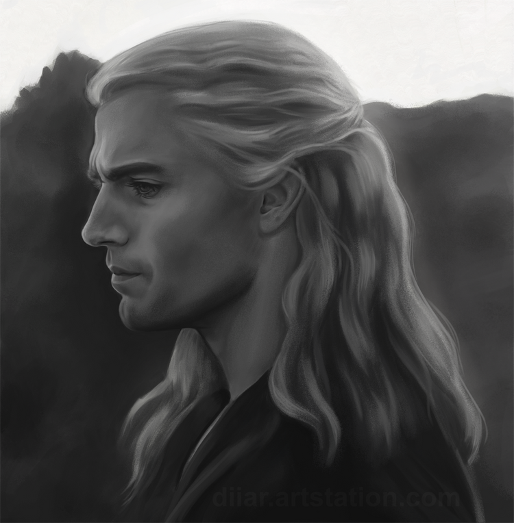 Digital painting of the Witcher character, from the Netflix TV show The Witcher (based on a book series by Andrzej Sapkowski)